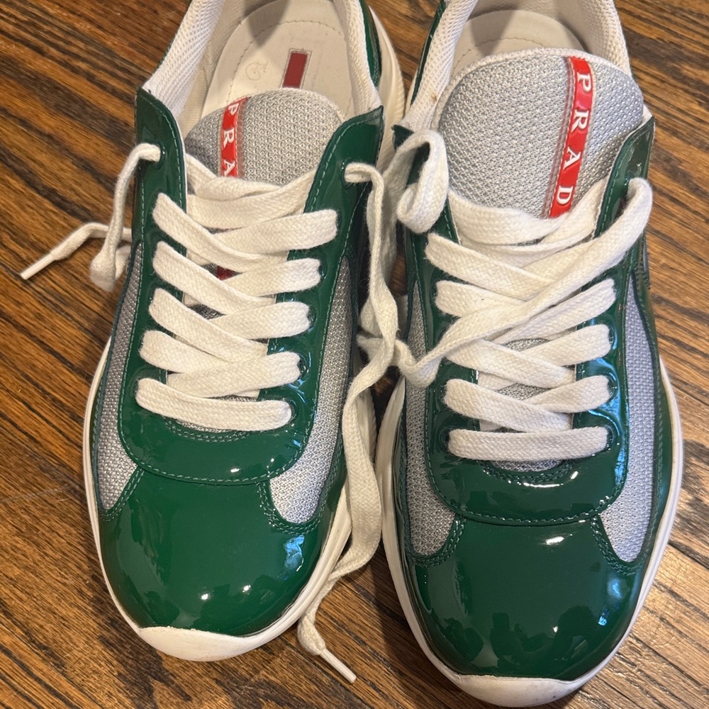 Prada Emerald and White Lace-Up Sneakers